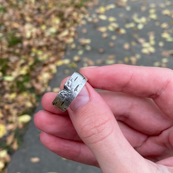【一点物】Bark Ring 純銀製 ハンドメイド シルバーリング Unisex Sterling Silver Birch Bark Ring – Textured Tree Branch