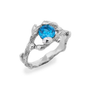 Sterling silver tree branch engagement ring, Blue Cubic Zirconia Gemstone ring, Dainty twig ring, Nature Jewelry, Promise ring for Her