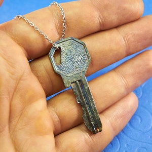 Oxidized sterling silver key pendant, Rustic pendant, Mechanic key jewelry, Heart key pendant, Boyfriend Husband gift, Promise gift for him