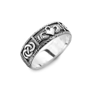 Celtic band ring, Mens claddagh ring, Claddagh ring women, Friendship Irish silver claddagh ring, Celtic wedding band, Silver wedding band