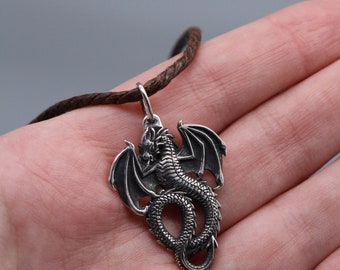Dragon Silver Pendant, Photo Medallion Necklace, Souvenir