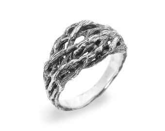 Zilveren boomtak ring, gedraaide twijgen, takje ring, boomschors ring, bosrijke sieraden, natuur ring, Yggdrasil ring, Tree of Life sieraden