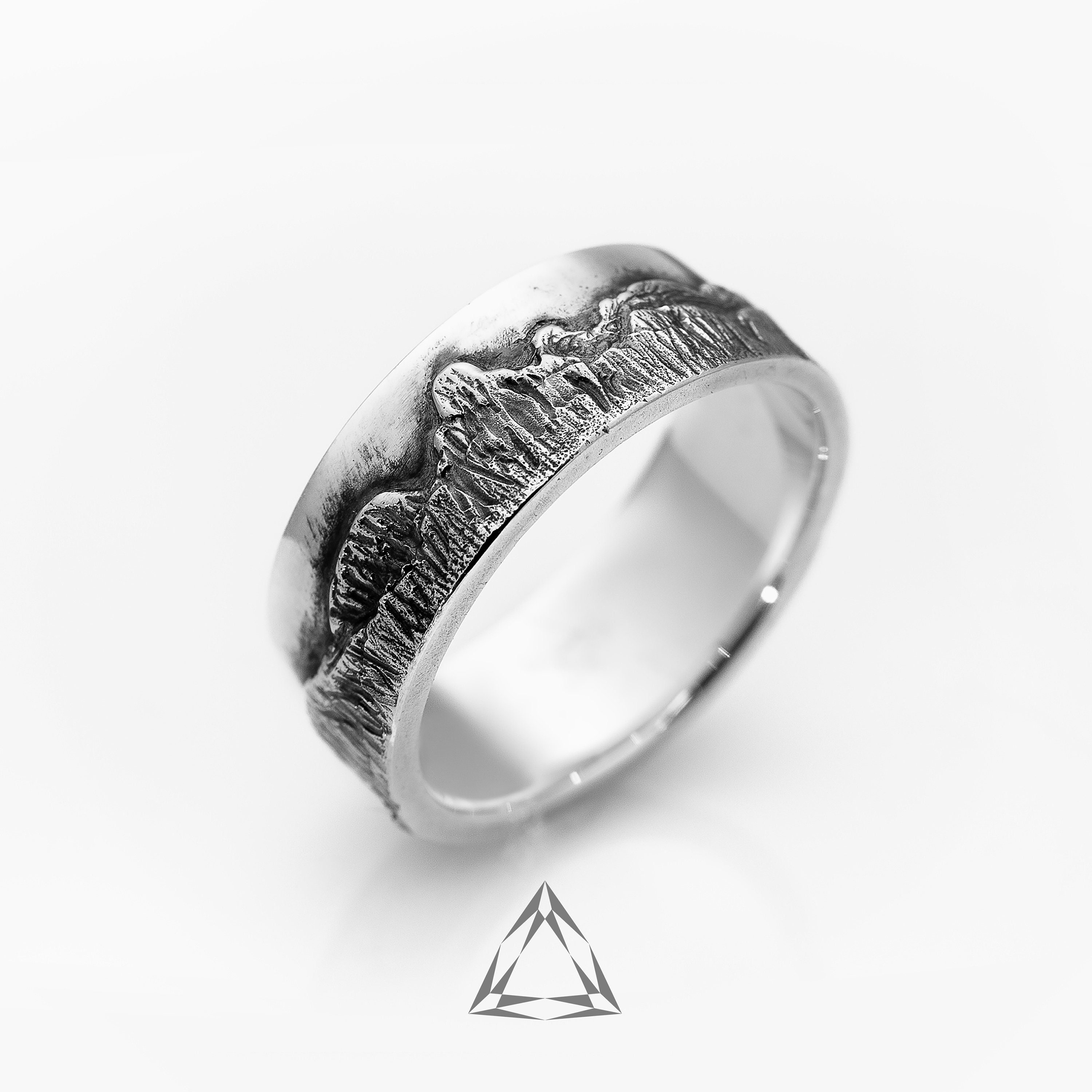 Zion National Park Sterling Silver Mountain Ring, Unisex Wedding
