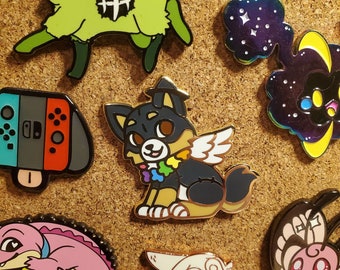 Dogbomb Hard Enamel Pin, Gold Enamel Pin, German Shepherd Pin, Wolf Pin, Dog Pin, Angel Pin