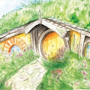 Bag End Painting, Watercolor Painting, Lord, Fantasy Art, Rings, Fantasy Painting, Middle, Fantasy Print, Digital Download &quot;Bag End&quot; Print