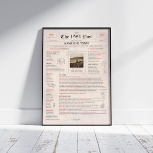 1984 Jahr wurdest du geboren | Vintage-Look | Englische Ausgabe | Wissenswertes | Geburtstag 41 | Personalisiert | Zeitungs-Andenken druckbares Geschenk
