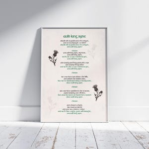 Arte de pared imprimible de Auld Lang Syne / Versión en inglés / Robert Burns