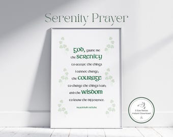 Serenity Prayer Printable Wall Art, Sobriety Gift, Recovery Gift, AA Quote Print, Inspirational Digital Download
