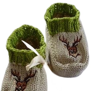 Babyschuhe Hirsch, Babyschuhe, Strickschuhe, Strickstiefelchen, Babystiefelchen, Hirsch, mit Verpackung Bild 2