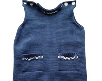 Baby romper, romper, knitted romper, dungarees, lace, blue, various sizes