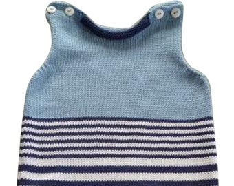 Babystrampler, Strampler, Streifenstrampler, Strickstrampler, Babylatzhose, Streifenstrampler, Streifen, blau, verschiedene Streifen