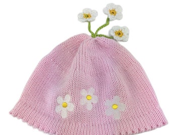 Babymütze, Kindermütze, Mütze, Strickmütze, Sommermütze, Blumenmütze, Mütze mit Blumen, verschiedene Größen, 100 % Baumwolle