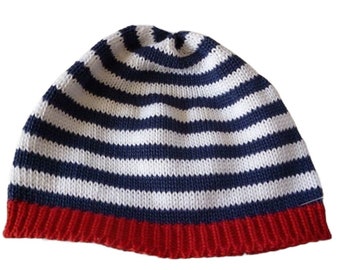 Baby hat, hat, knitted hat, striped hat, striped, blue, white, red, various sizes