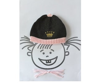 Baby hat, knitted cap, children's cap, knitted cap, embroidery crown, crown gold, lurex, various sizes