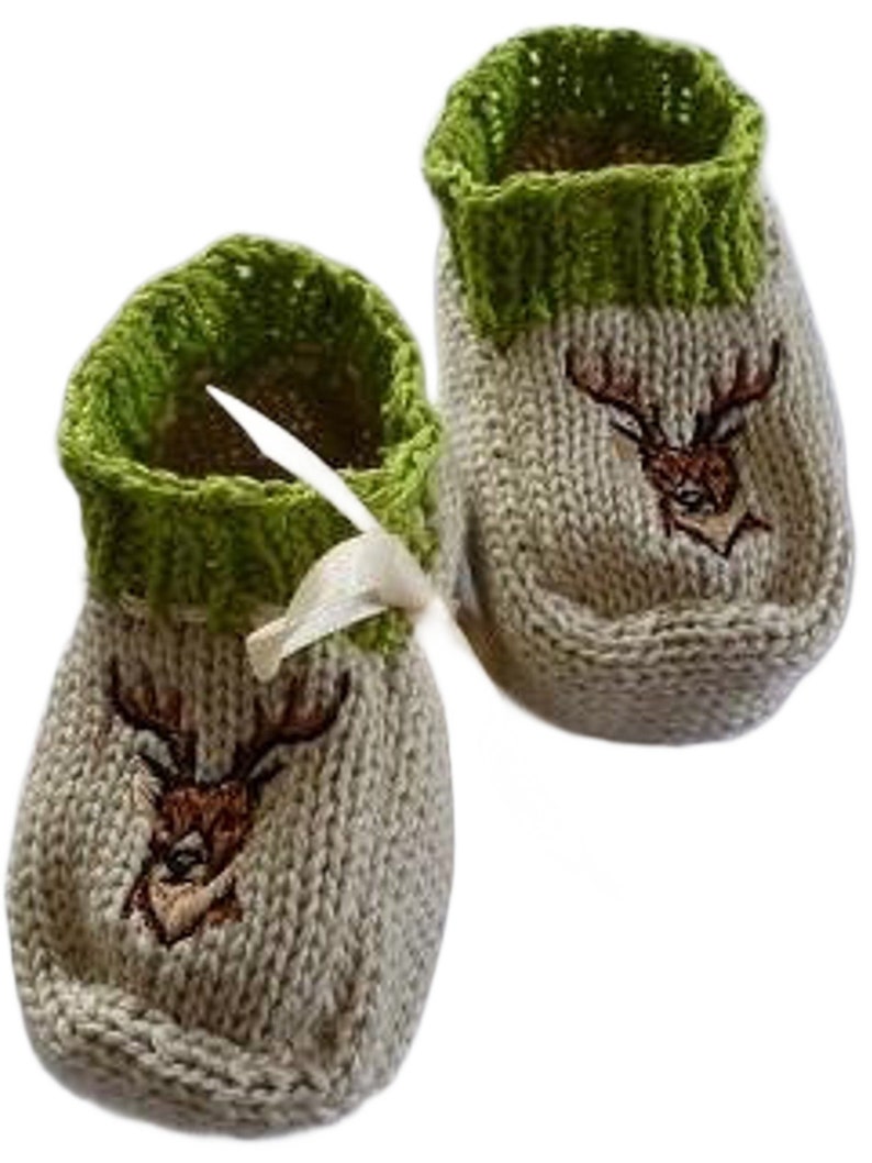 Babyschuhe Hirsch, Babyschuhe, Strickschuhe, Strickstiefelchen, Babystiefelchen, Hirsch, mit Verpackung Bild 2