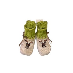 Babyschuhe Hirsch, Babyschuhe, Strickschuhe, Strickstiefelchen, Babystiefelchen, Hirsch, mit Verpackung Bild 1