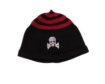 Baby hat, children's hat, knitted hat, pirate, knitted baby hat, dark red, black, skull different sizes