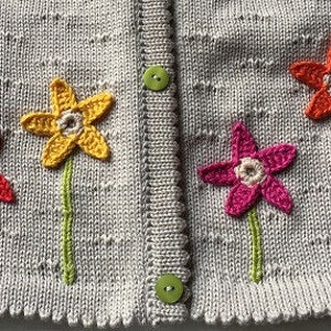 baby jacket, cardigan, children's jacket, jacket with crochet flowers, crochet flowers, crochet flowers, textured pattern, beige, flower color as desired, image 2