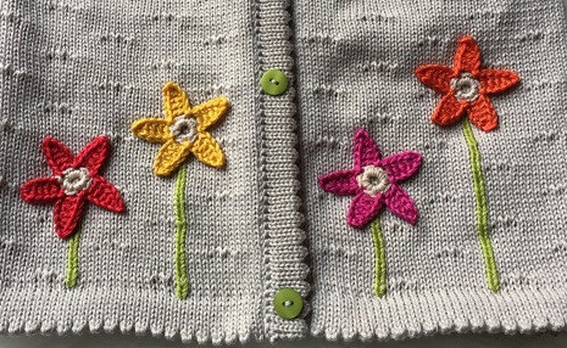 baby jacket, cardigan, children's jacket, jacket with crochet flowers, crochet flowers, crochet flowers, textured pattern, beige, flower color as desired, image 2