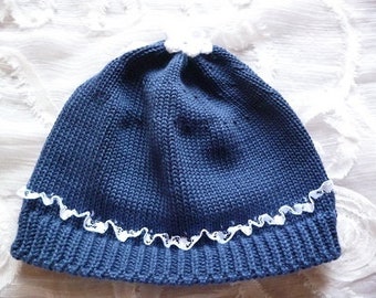 Baby cap, children's cap, cap with lace, navy blue, different sizes, different colors