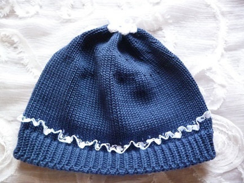 Baby cap, children's cap, cap with lace, navy blue, different sizes, different colors image 1