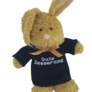 Hase, Hase mit Pulli, Plüschhase,, Stickerei, Gute Besserung, Geschenk, Genesungsgeschenk Bild 1