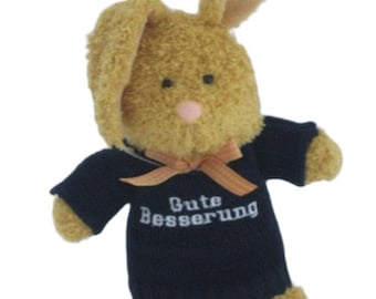 Hase, Hase mit Pulli, Plüschhase,, Stickerei, Gute Besserung, Geschenk, Genesungsgeschenk