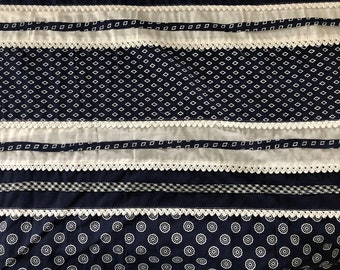 Fabric cotton, navy, various patterns, bristles