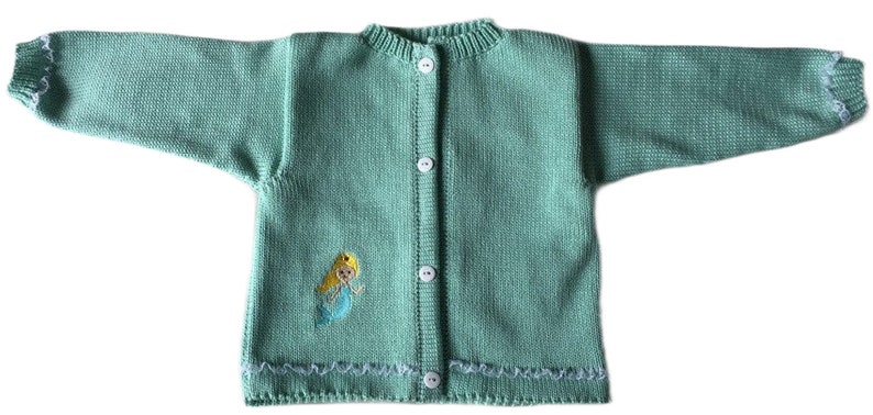 Baby jacket, cardigan, girl jacket, kids jacket, embroidery mermaid, mermaid, ruffles, lace, various sizes, mint image 1