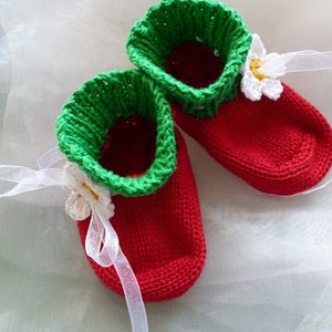 Babyschuhe, Babystiefelchen, Strickschuhe, Erdbeere, Erdbeerblüte, 3 Größen, mit Verpackung Bild 2