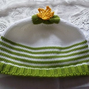 Baby hat, cap, knitted cap, first cap, frog king, stripes, striped, crown, white, green, various sizes image 2