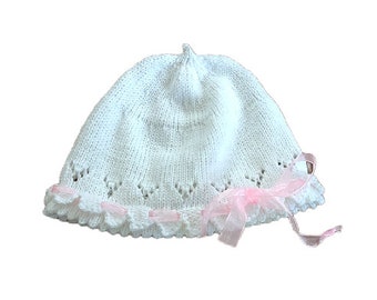 Baby cap, baptismal cap, knitted cap, cap, elf, white, various sizes