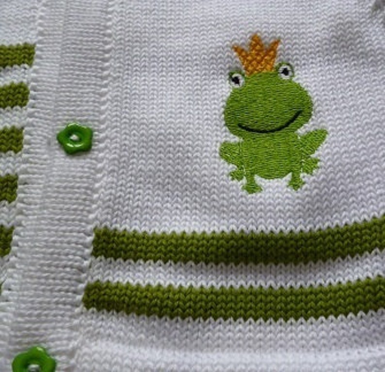 Babyjacke, children's jacket, cardigan, wool jacket, frog King, stripes, embroidery Foschkönig, white, green, different sizes image 2