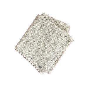 baby blanket, knitted blanket, textured blanket, wagon blanket, beige, crochet edge, crochet braid image 1