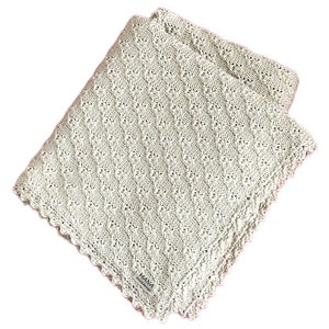 baby blanket, knitted blanket, textured blanket, wagon blanket, beige, crochet edge, crochet braid image 2