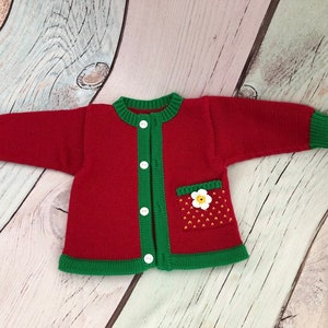 Strawberry jacket, children's jacket, baby jacket, girls' jacket, cardigan, knitted children's jacket, strawberry, strawberry blossom, red, green, various sizes image 5