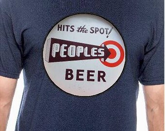 Vintage Oshkosh Peoples Hits The Spot Beer Round White Background logo TShirt