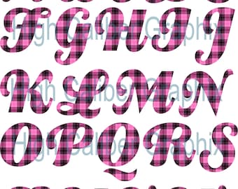 Pink Buffalo Plaid Letters and Numbers Digital Download Set for Print and Sublimation AI EPS and PNG files