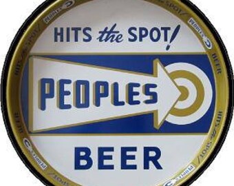 Vintage Oshkosh PEOPLES BEER Hits the Spot Decal Sticker Label Reproduction - White and Navy Background
