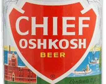 Vintage Style Chief Oshkosh Beer Can Decal Sticker Label Reproduction