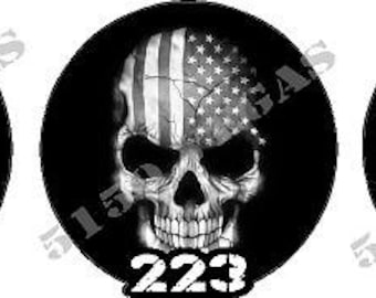 Set of 3 American Flag Skull Caliber Ammo Can Decal Stickers