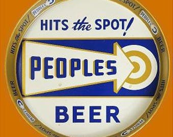 Vintage Oshkosh PEOPLES BEER Hits the Spot Decal Sticker Label Reproduction - Orange Background