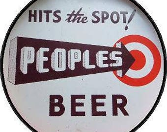 Vintage Oshkosh PEOPLES BEER Hits the Spot Decal Sticker Label Reproduction - White Background