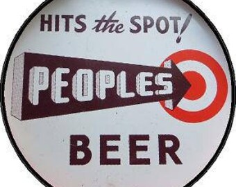 Vintage Oshkosh PEOPLES BEER Hits the Spot Decal Sticker Label Reproduction - White Background