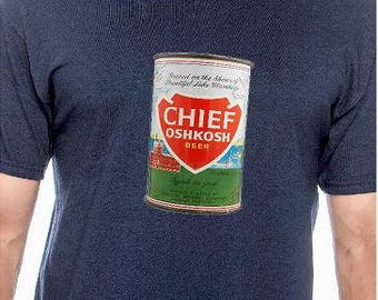 Vintage Chief Oshkosh Beer Can logo TShirt
