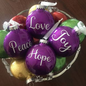 Set Of 4 Joy Hope Peace And Love Glitter Gift Ornaments Etsy