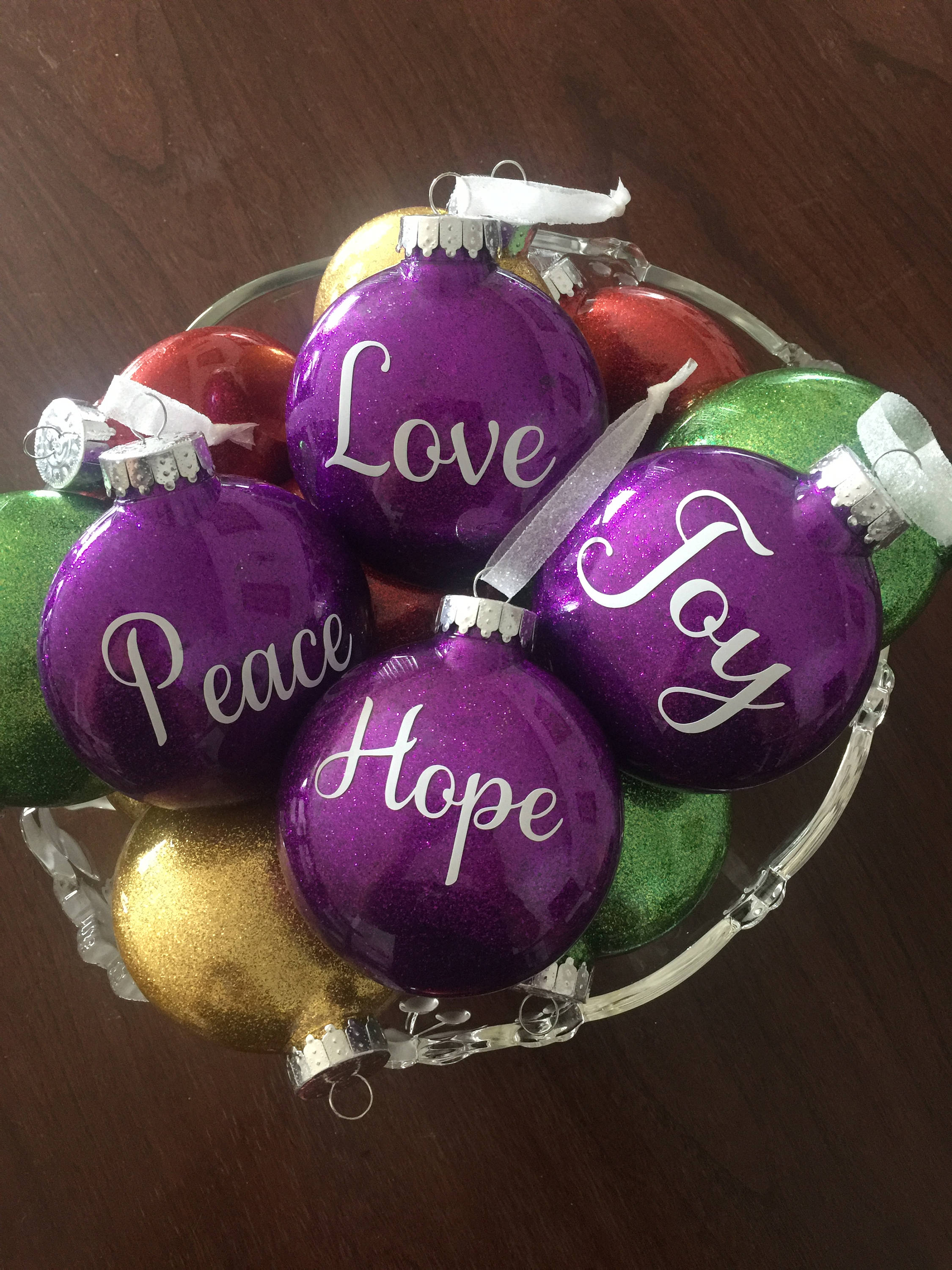 Set of 4 Joy Hope Peace and Love Glitter Gift Ornaments | Etsy