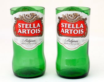 Szklanki do piwa Stella Artois | Zielone szklanki do butelek | Kubki do picia z przerobionych butelek po piwie
