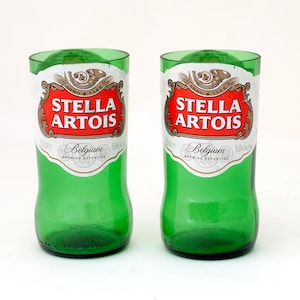 Stella Artois Beer Bottle Cut Glasses | Green Bottle Tumbler Gifts| Repurposed Beer Bottle Drinking Cups