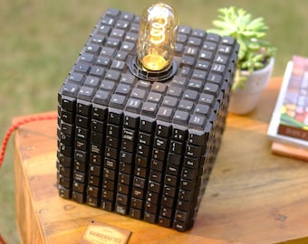 EDISON KUBE LAMP | Recycled Computer Keyboard Keys Filament Light | Uk - North American - Eu Plug  (110- 240V)